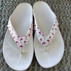 CROCS White Flip Flops with flamingos